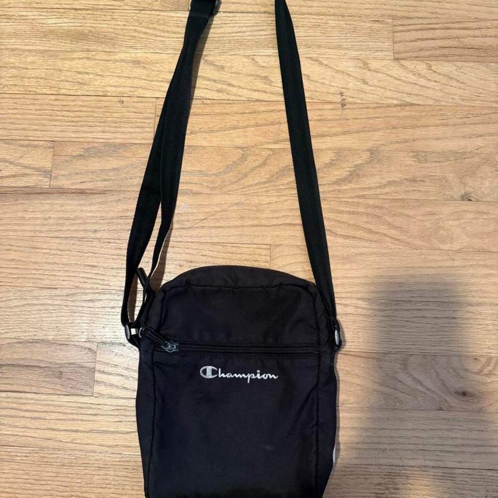 Champion Womens Black Crossbody Bag Minimalist Canvas Shoulder Bag Small Zip